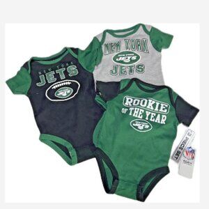 NFL Team Onsies New York Jets Size 0-3 Mo. Set of 3 Green/Blue/Grey 100% Cotton
